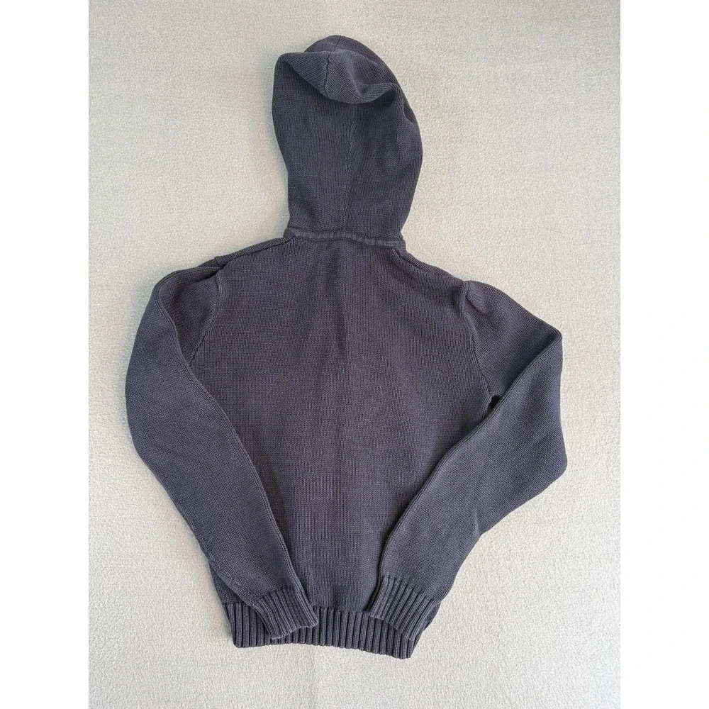 Ralph Lauren Sweater Kids L Gray Full Zip Hooded Knit Cotton Logo Pockets